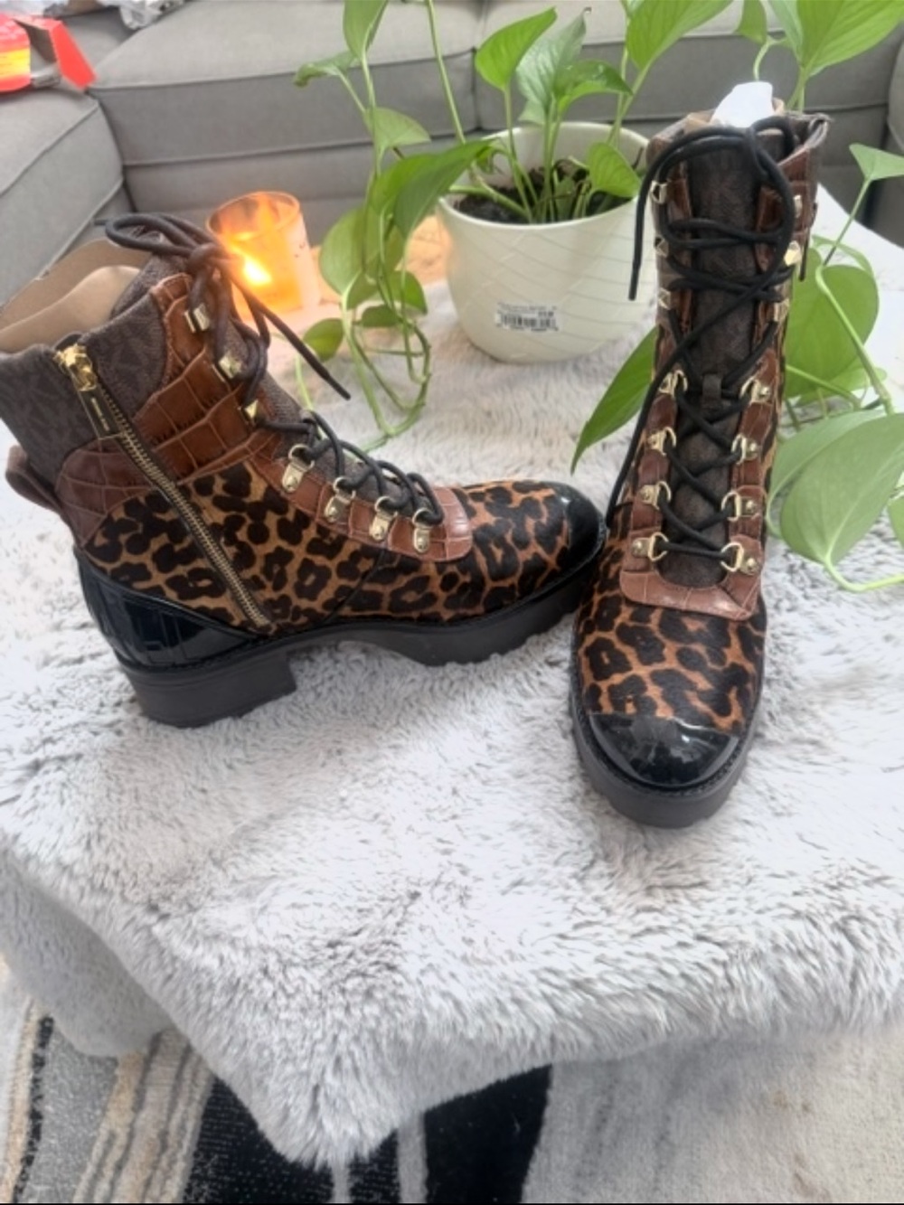 Michael Kors Khloe Mixed-Media Combat Boots - Picture 9 of 10